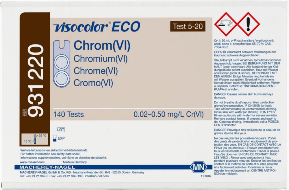 Testovací soupravy, <i><sup>VISOCOLOR®ECO</sup> pro </i>analýzu vody, doplňovací balení