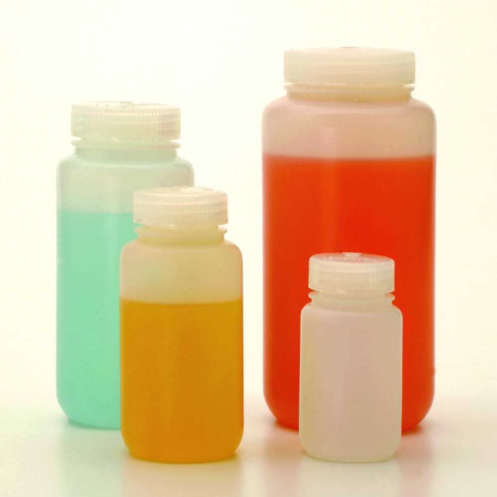 Lahve se širokým hrdlem Nalgene™, fluorovaný HDPE, se šroubovacím uzávěrem, fluorovaný PP