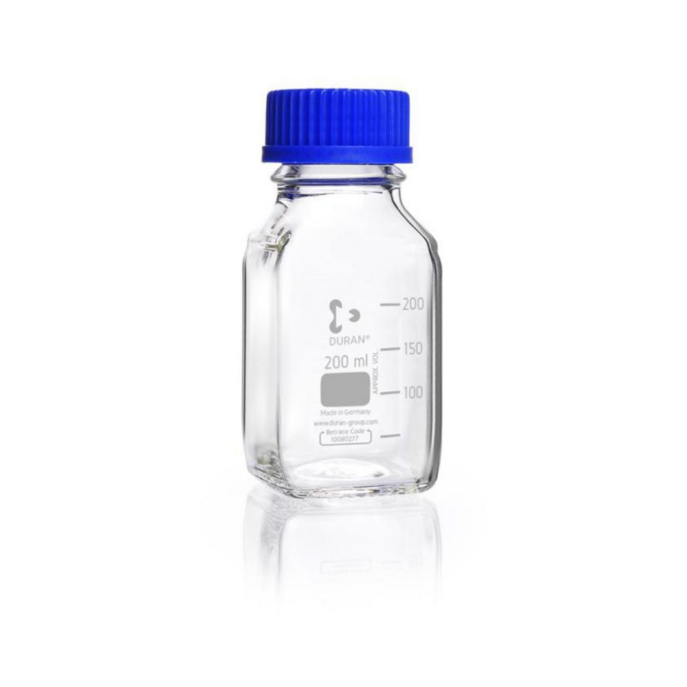 Laboratorní láhve čtvercového tvaru, <sup>DURAN®</sup>, se zpětným kódem
