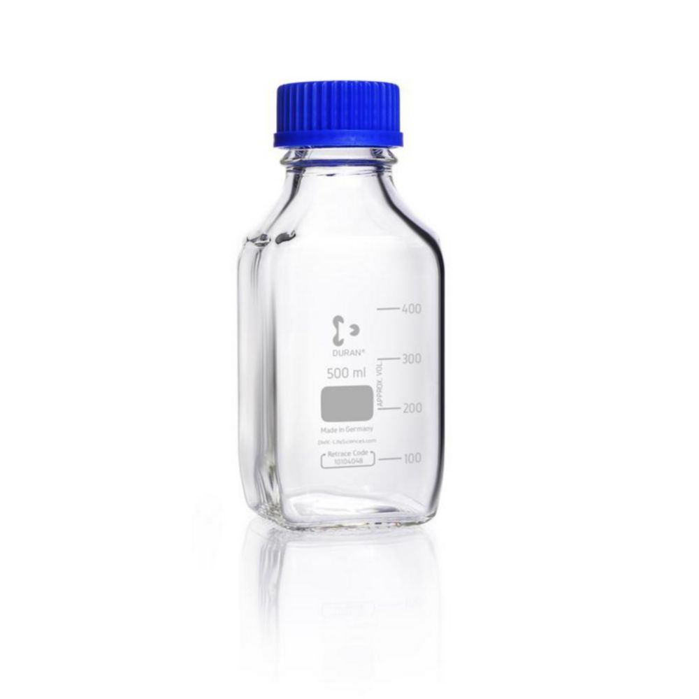 Laboratorní láhve čtvercového tvaru, <sup>DURAN®</sup>, se zpětným kódem