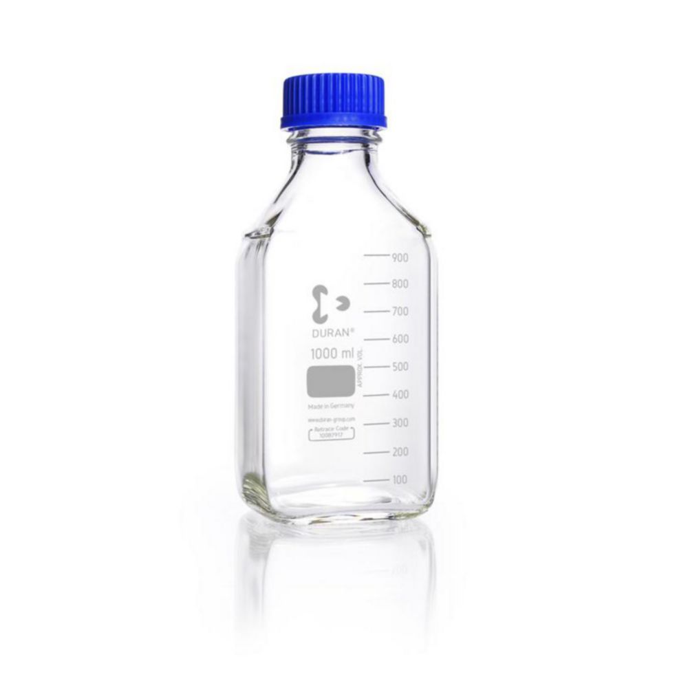 Laboratorní láhve čtvercového tvaru, <sup>DURAN®</sup>, se zpětným kódem