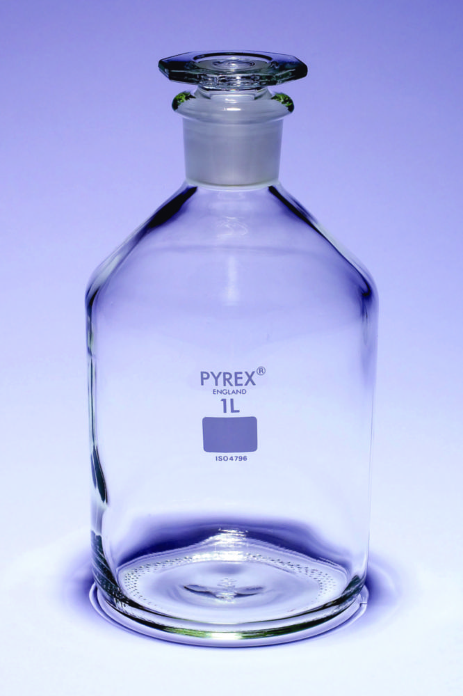 Lahvičky na reagencie, úzké hrdlo, skleněná zátka, <sup>Pyrex®</sup>