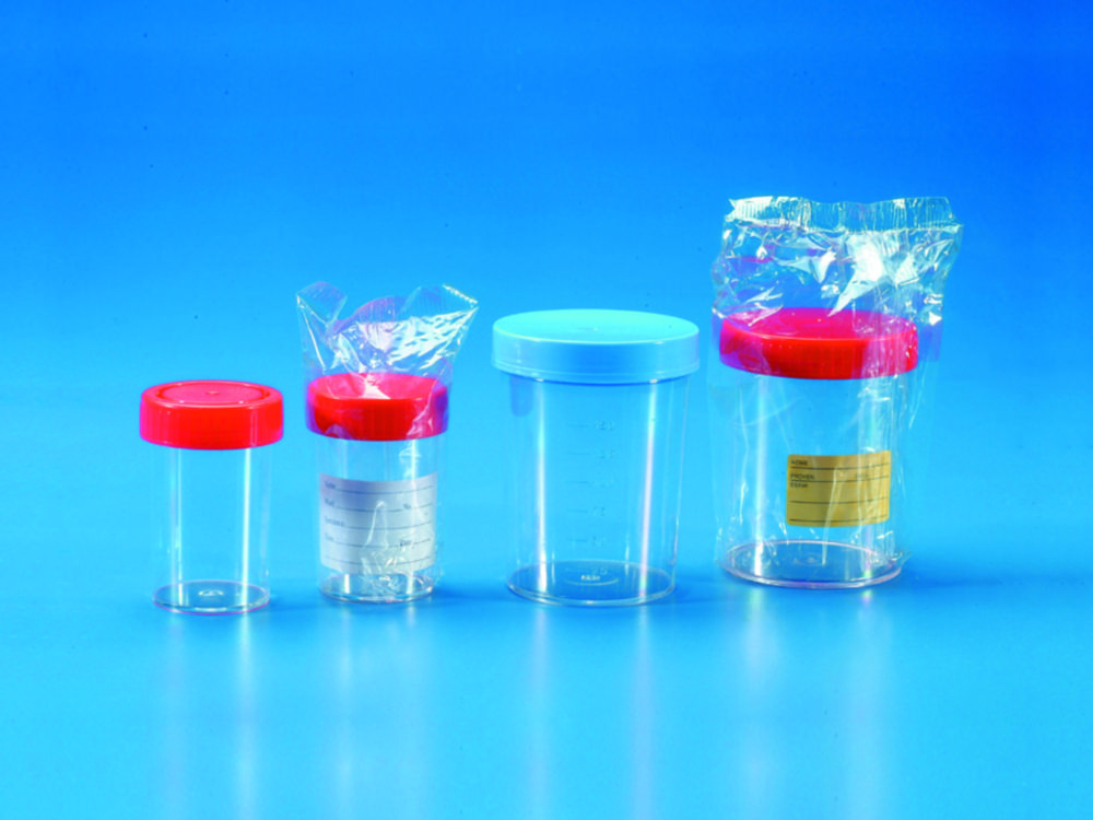 Sample containers, PS, with screw cap