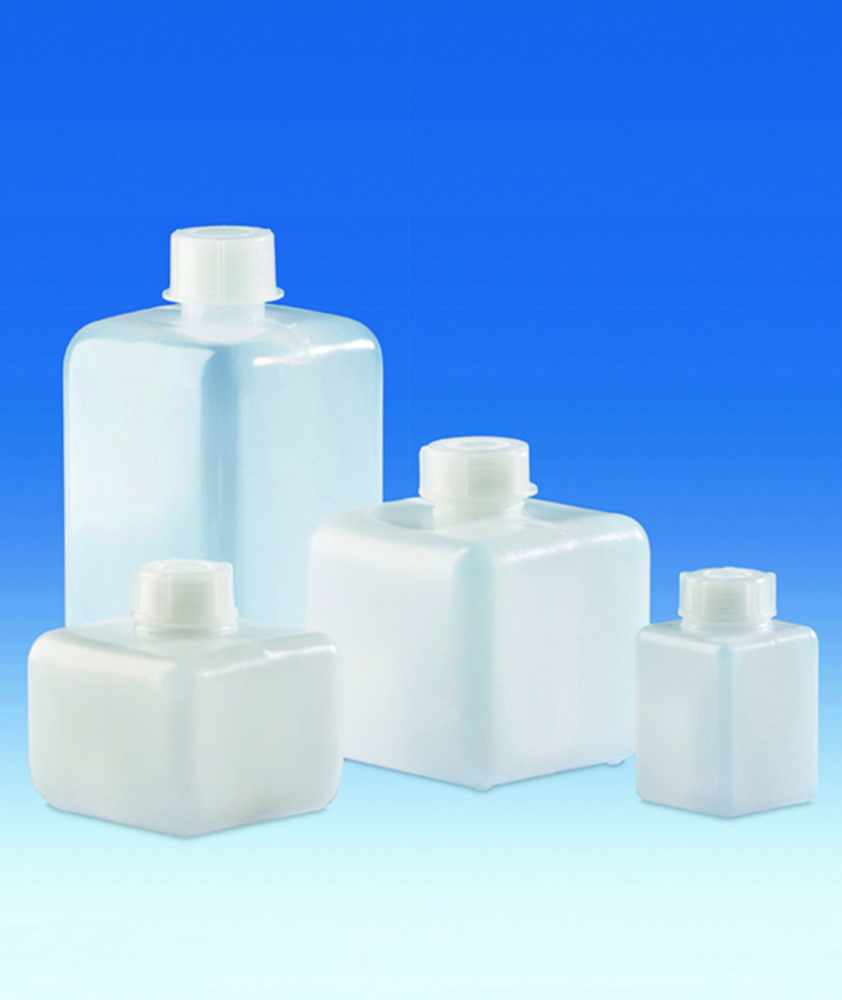 Čtvercové lahve s úzkým hrdlem, HDPE, se šroubovacím uzávěrem, LDPE