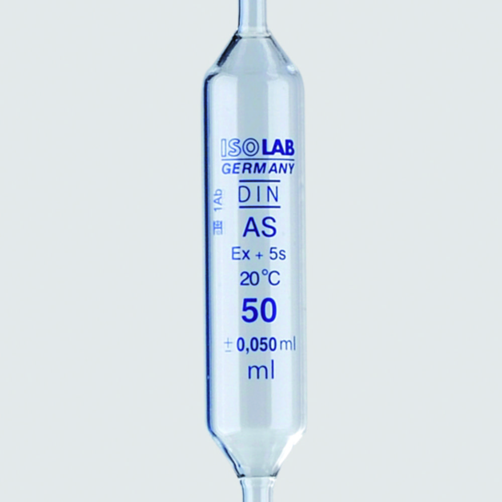 Odměrné pipety, sodné sklo, třída AS, 1 značka, modrá odměrka