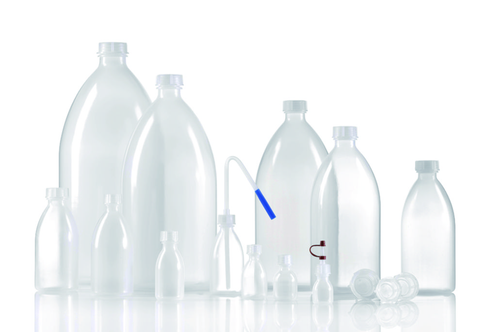 Lahve s úzkým hrdlem, řada 301, LDPE, se šroubovacím uzávěrem